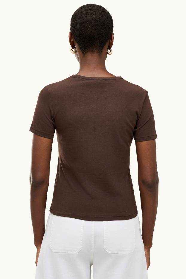 Dames - T-shirt - slim fit - donkerbruin