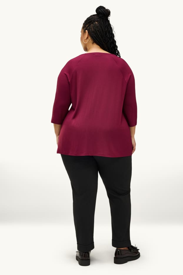 Femmes - Pantalon en toile - mid waist - tapered fit - noir