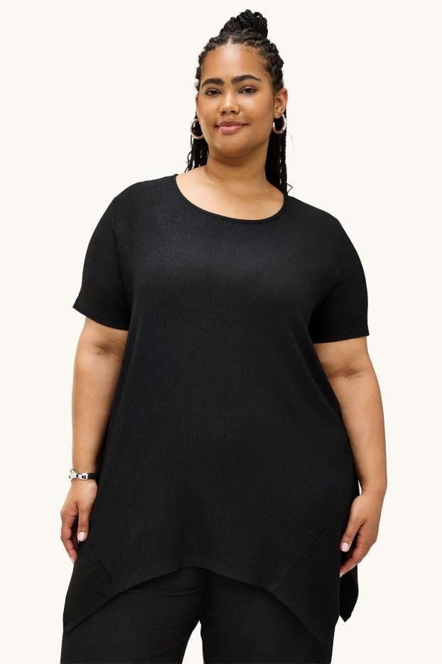 Femmes - T-shirt - texturé - noir