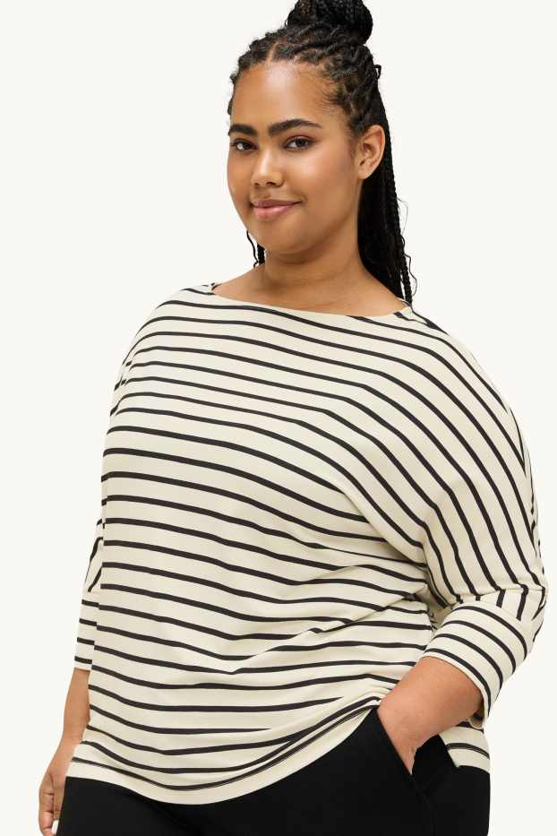 Femmes - Haut à manches longues - regular fit - rayures - blanc / noir