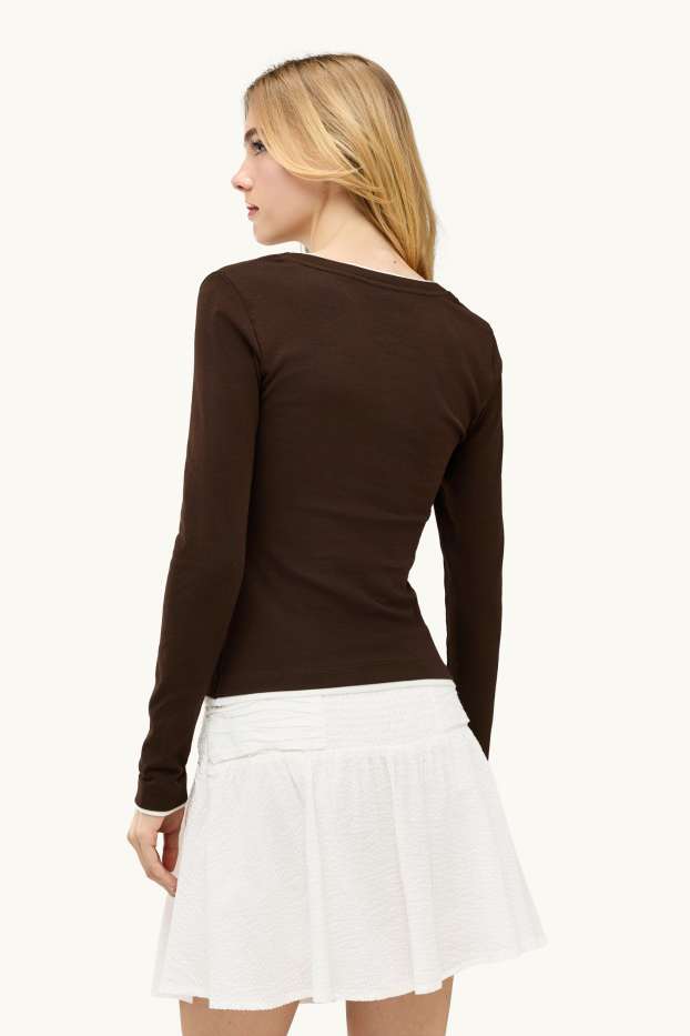 Damen - Langarmshirt - Slim Fit - 2-in-1-Look - braun