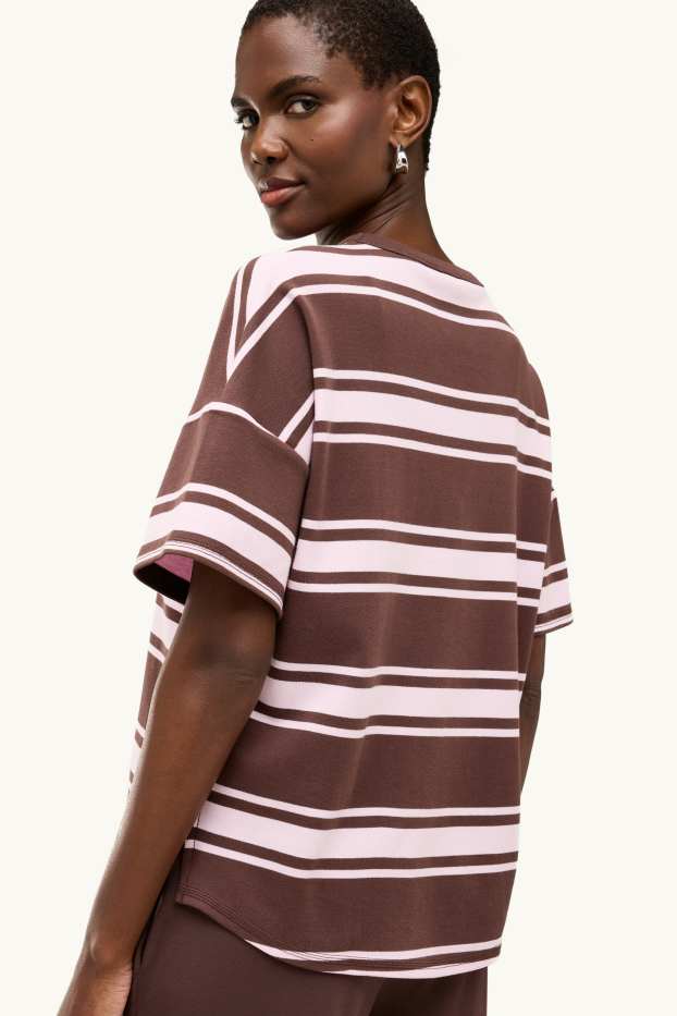 Femmes - T-shirt - oversize - à rayures - marron / rose