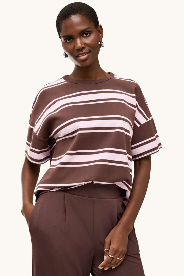 Femmes - T-shirt - oversize - à rayures - marron / rose