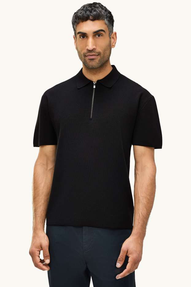 Herren - Strick-Poloshirt - Regular Fit - schwarz