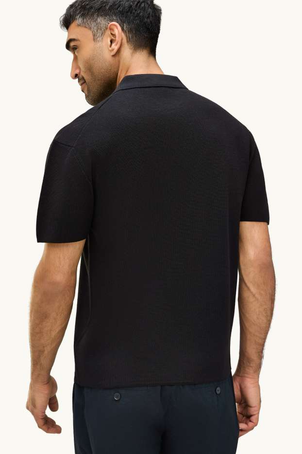 Herren - Strick-Poloshirt - Regular Fit - schwarz