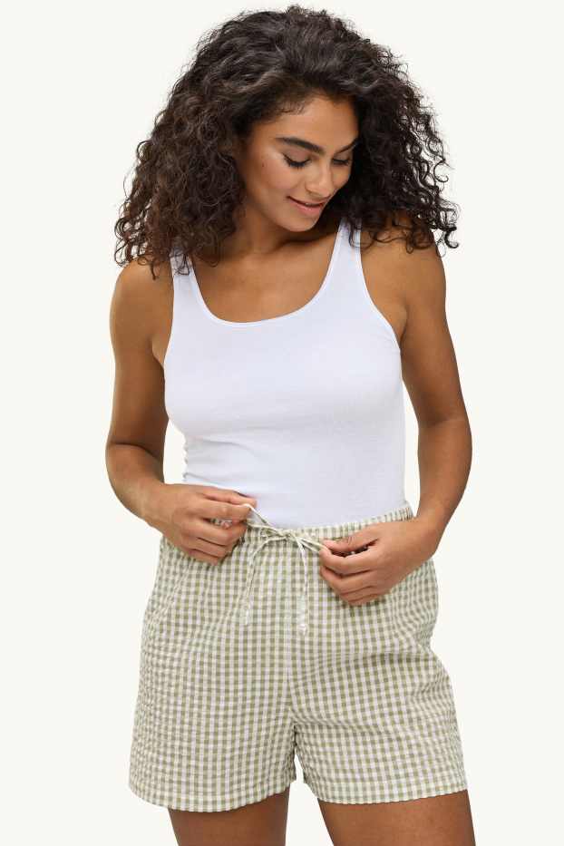 Dames - Set van 2 - pyjamashort - met patroon - wit / geel