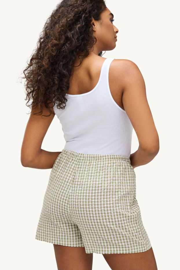Dames - Set van 2 - pyjamashort - met patroon - wit / geel