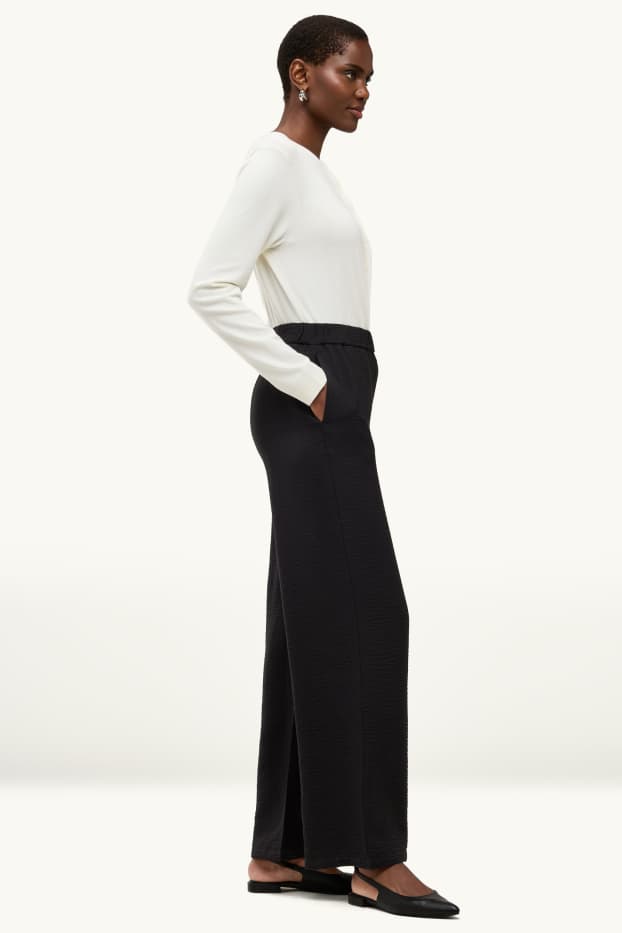 Damen - Stoffhose - High Waist - Palazzo - schwarz