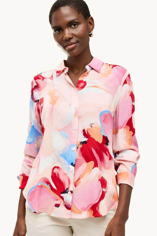 Dames - Overhemdblouse - met patroon - fuchsiarood / roze