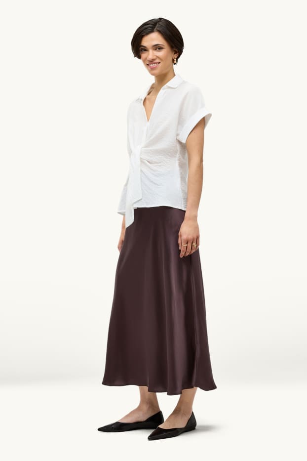 Women - Satin skirt - brown