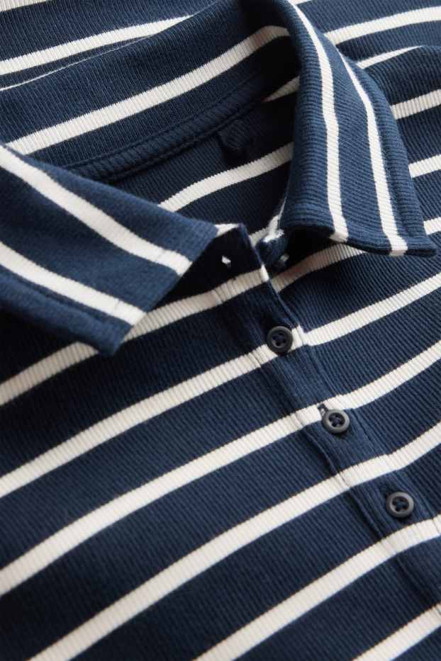 Dámské - Polokošile - regular fit - žebrovaná - pruhovaná - tmavomodrá/bílá