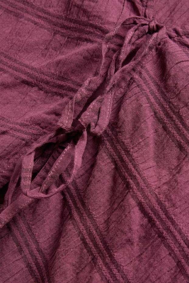 Damen - Crop Bluse - gesmokt - lila