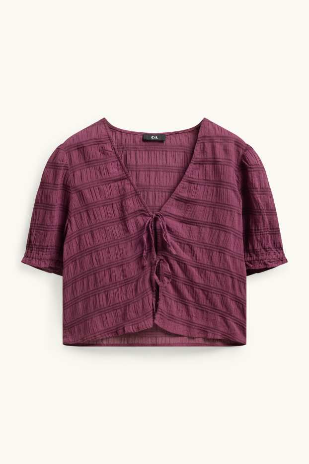 Damen - Crop Bluse - gesmokt - lila