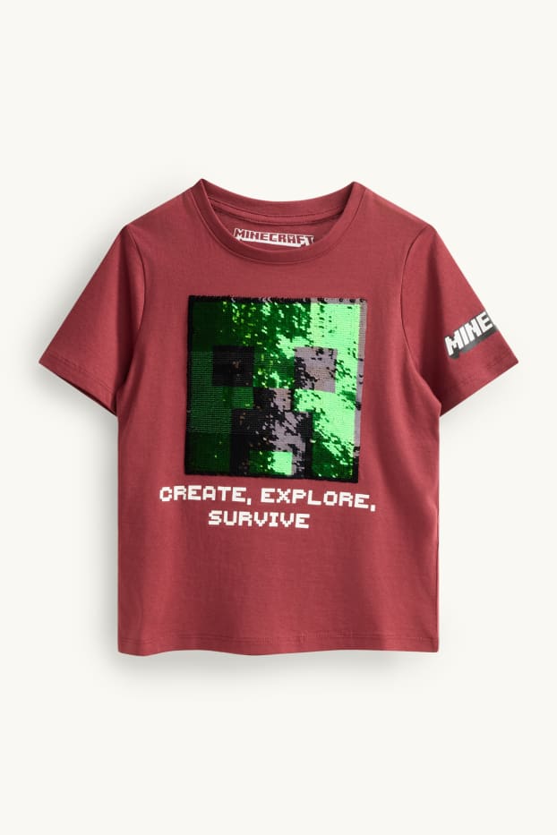 Kinder Jungen - Minecraft - Kurzarmshirt - Glanz-Effekt - rot