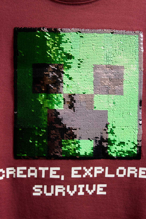Kinder Jungen - Minecraft - Kurzarmshirt - Glanz-Effekt - rot
