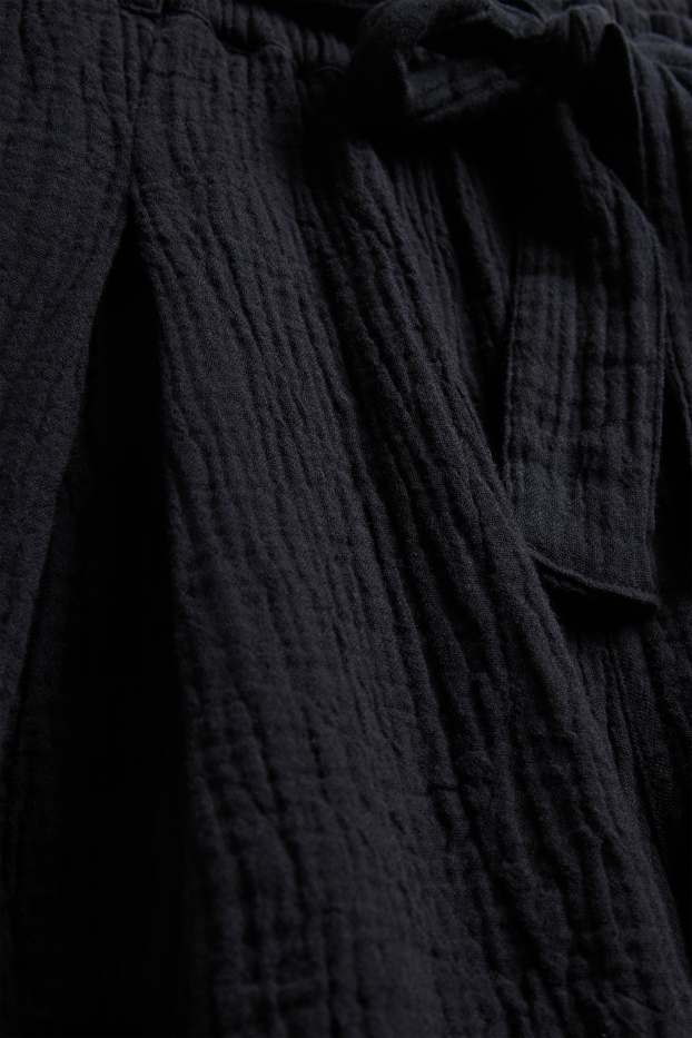 Dámské - Mušelínové šortky - high waist - černá