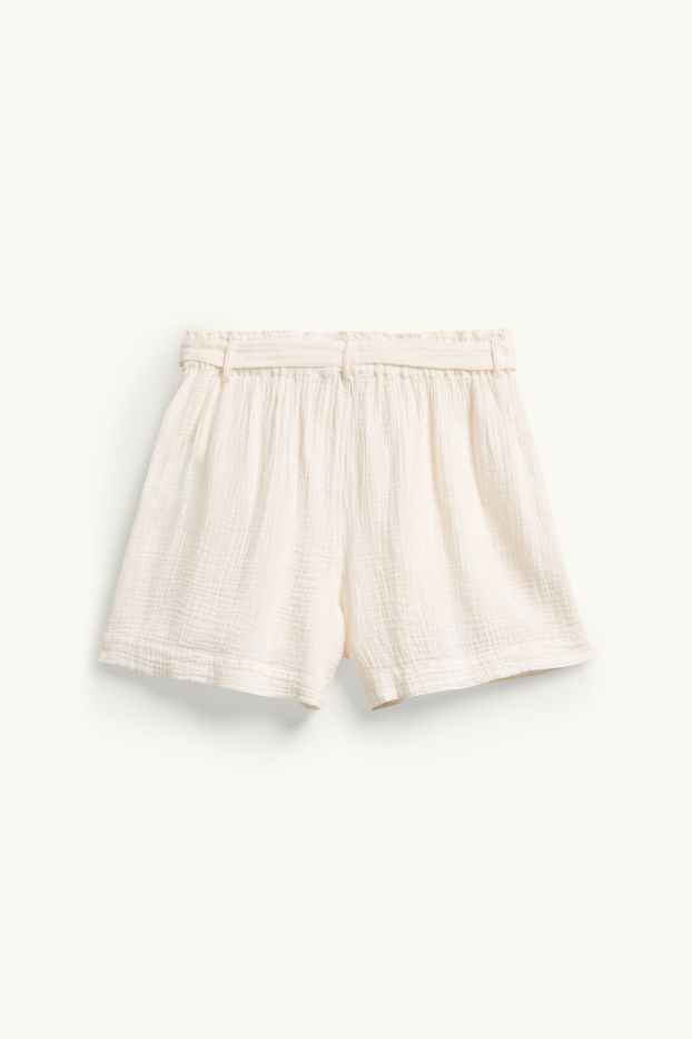 Femei - Pantaloni scurți de muselină - talie înaltă - alb-crem