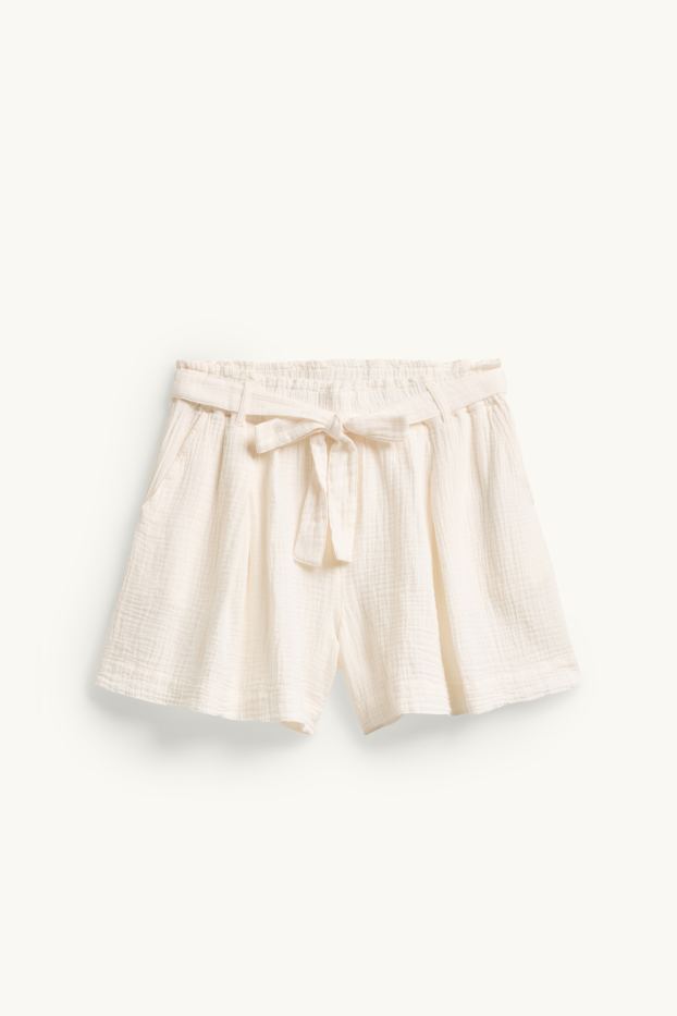 Femei - Pantaloni scurți de muselină - talie înaltă - alb-crem