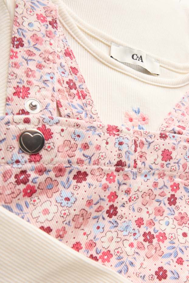 Niñas - Flores - conjunto - camiseta de manga larga y pichi vaquero - 2 prendas - rosa / beis