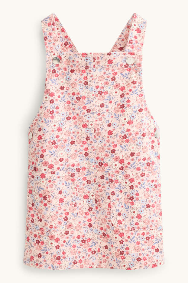 Niñas - Flores - conjunto - camiseta de manga larga y pichi vaquero - 2 prendas - rosa / beis
