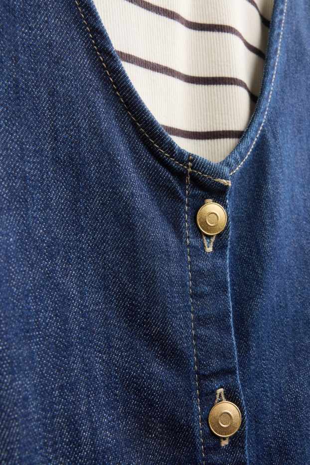 Kinderen: meisjes - Set - denim jurk en longsleeve - 2-delig - jeansdonkerblauw