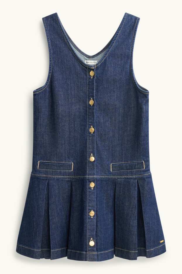 Kinderen: meisjes - Set - denim jurk en longsleeve - 2-delig - jeansdonkerblauw