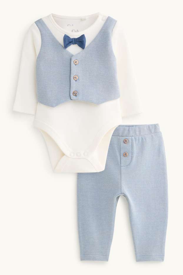 Baby: jongens - Newbornoutfit - 2-delig - wit / lichtblauw
