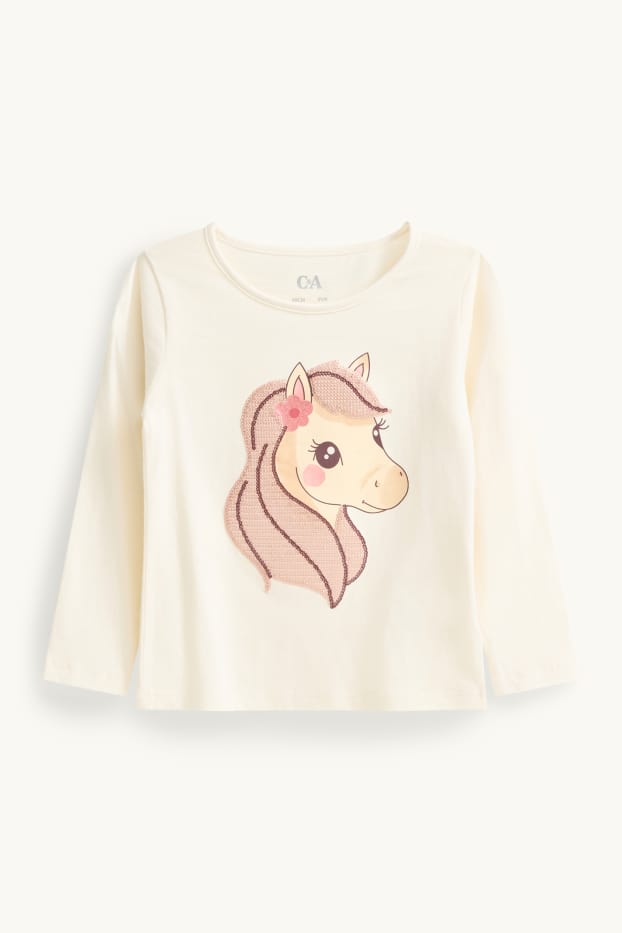 Children Girls - Pony - set - cardigan and long sleeve top - 2 piece - beige