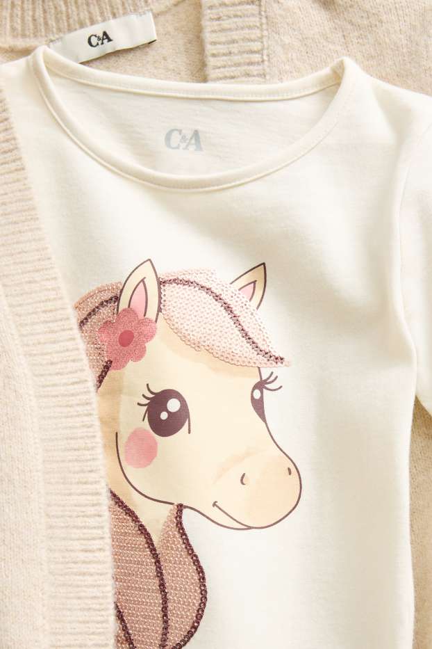 Children Girls - Pony - set - cardigan and long sleeve top - 2 piece - beige
