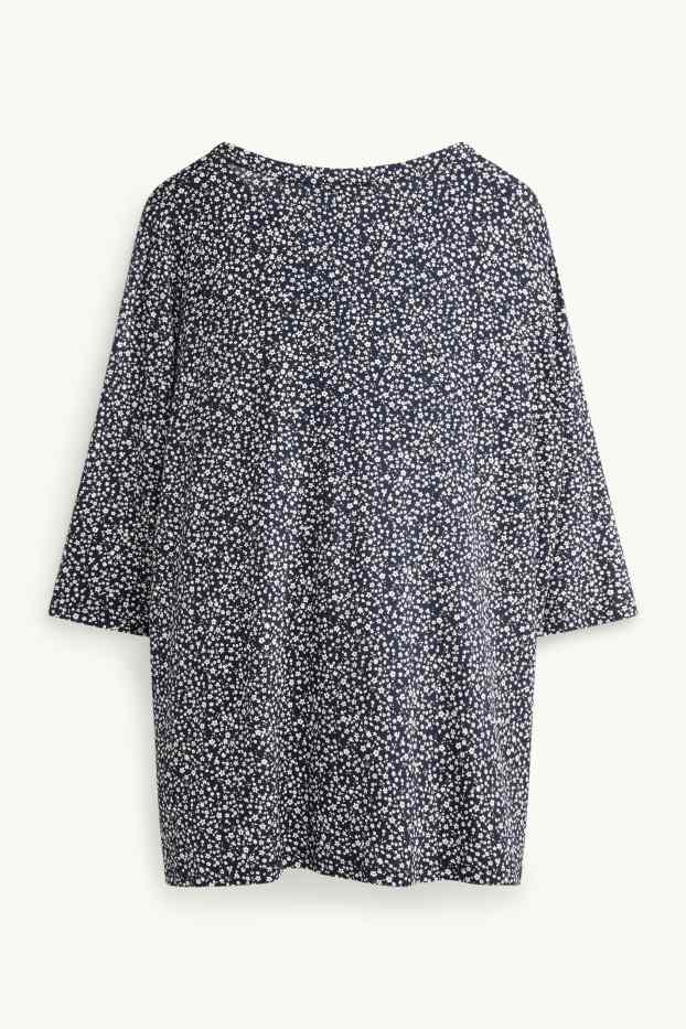Damen - T-Shirt - Regular Fit - geblümt - dunkelblau / weiß