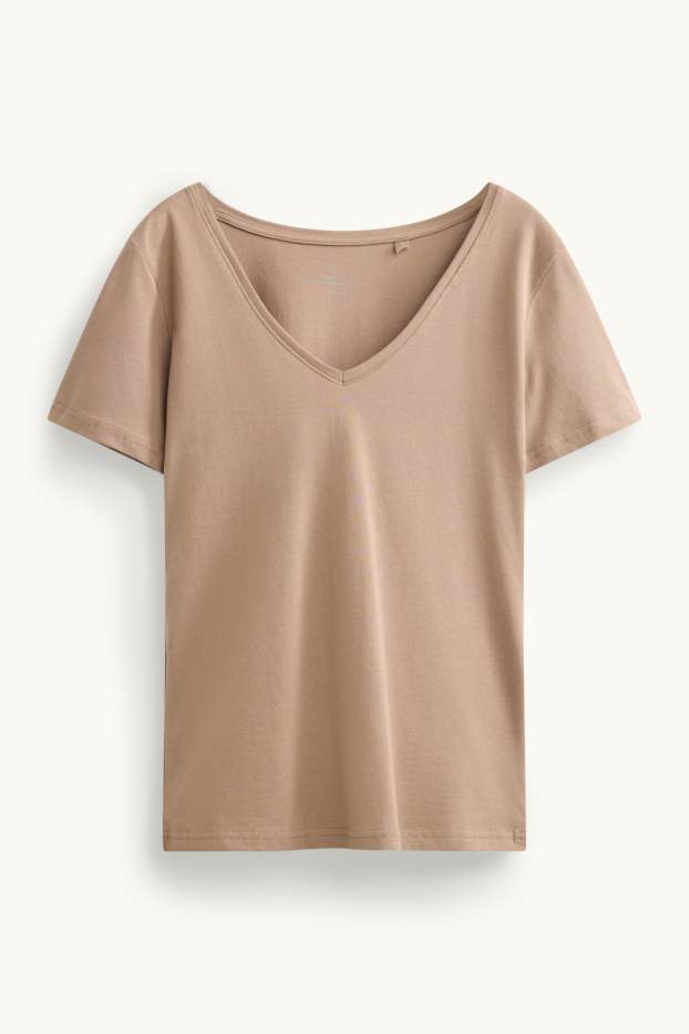 Damen - T-Shirt mit V-Ausschnitt - Slim Fit - hellbraun