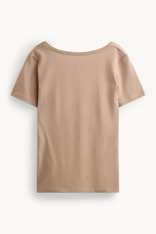 Damen - T-Shirt mit V-Ausschnitt - Slim Fit - hellbraun