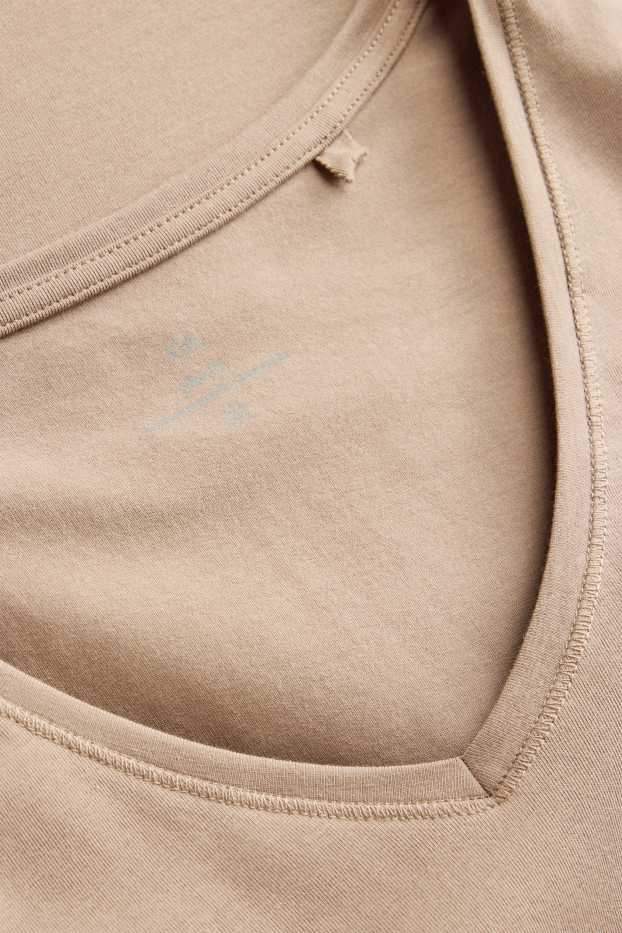Damen - T-Shirt mit V-Ausschnitt - Slim Fit - hellbraun