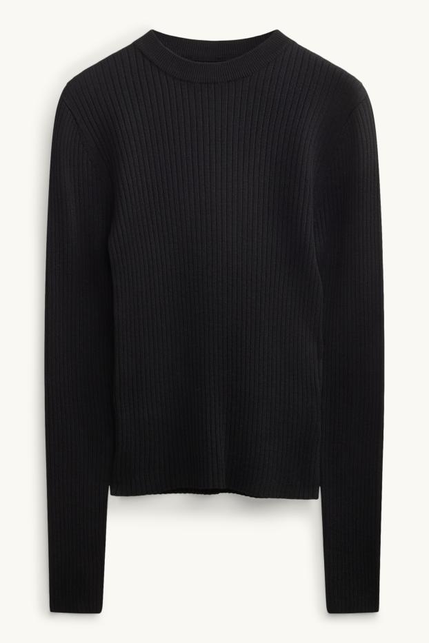Damen - Pullover - gerippt - schwarz
