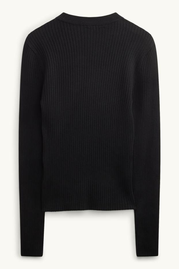 Damen - Pullover - gerippt - schwarz