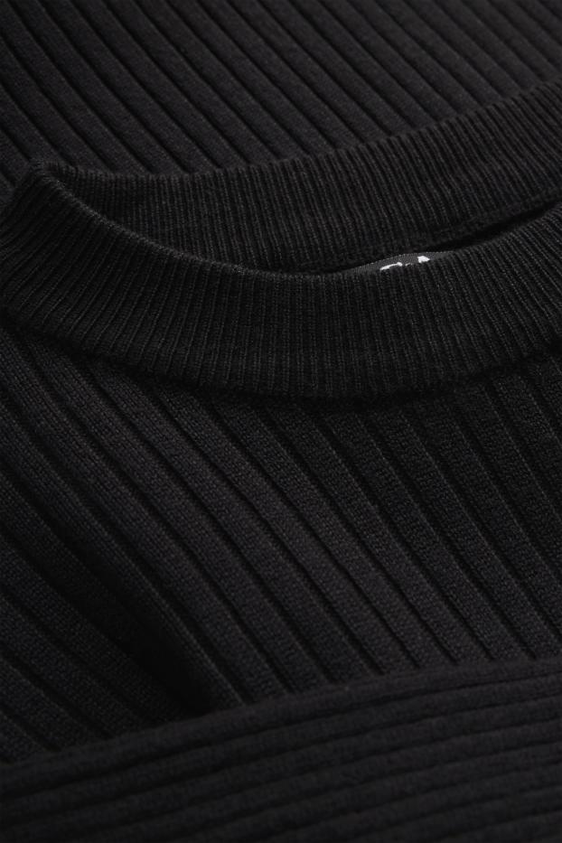 Damen - Pullover - gerippt - schwarz
