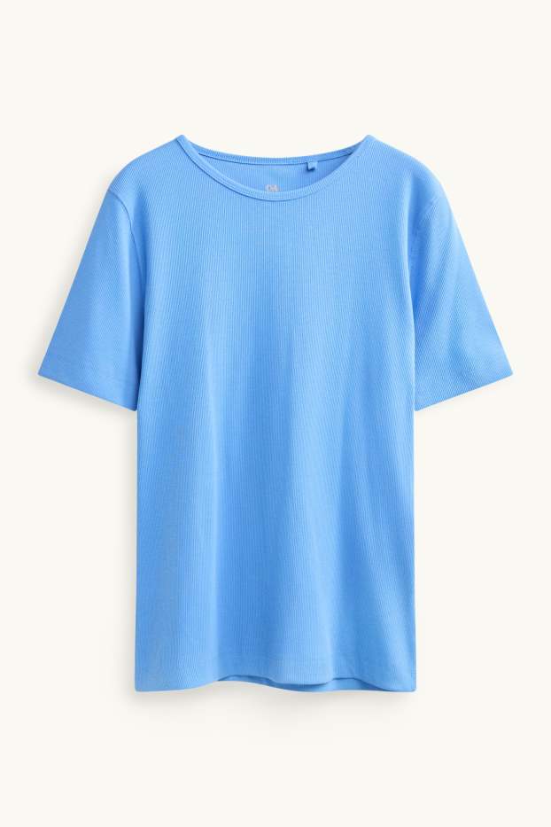 Dona - Samarreta de mànigues curtes - slim fit - acanalada - blau