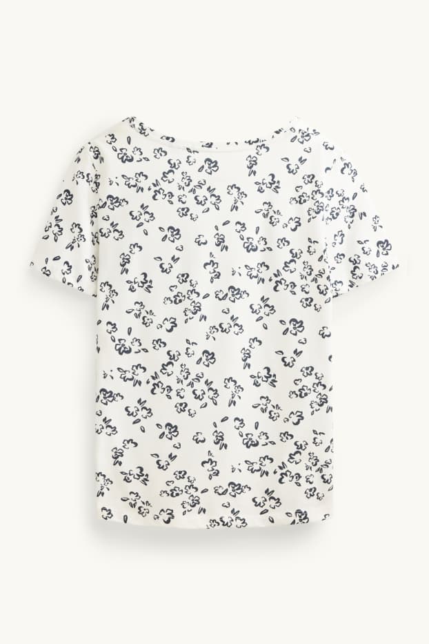 Women - T-shirt - slim fit - floral - white / black