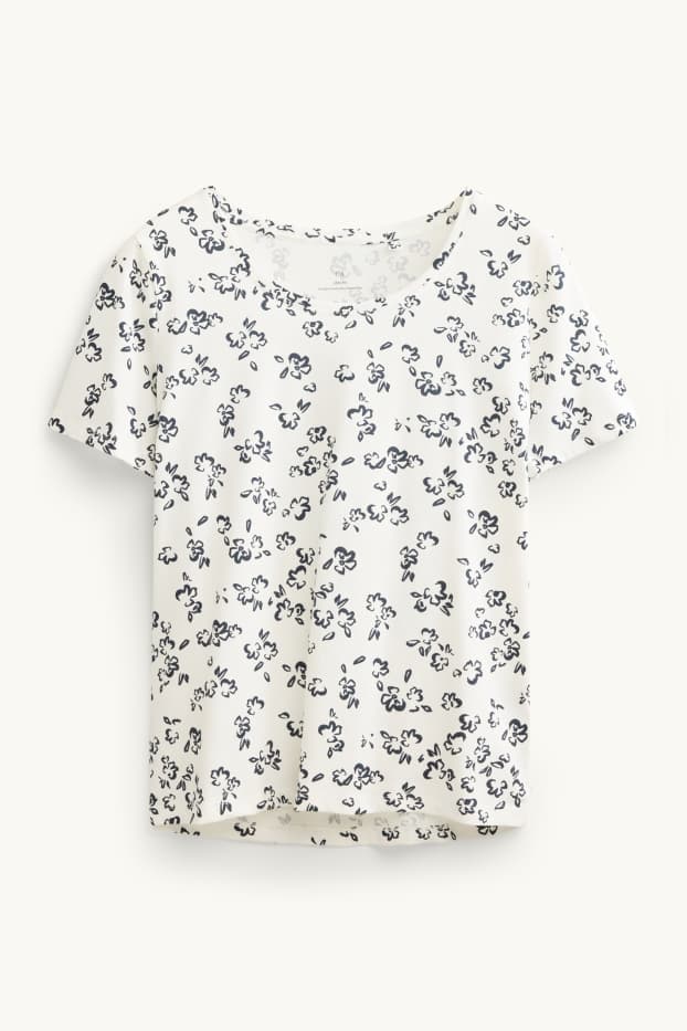 Women - T-shirt - slim fit - floral - white / black