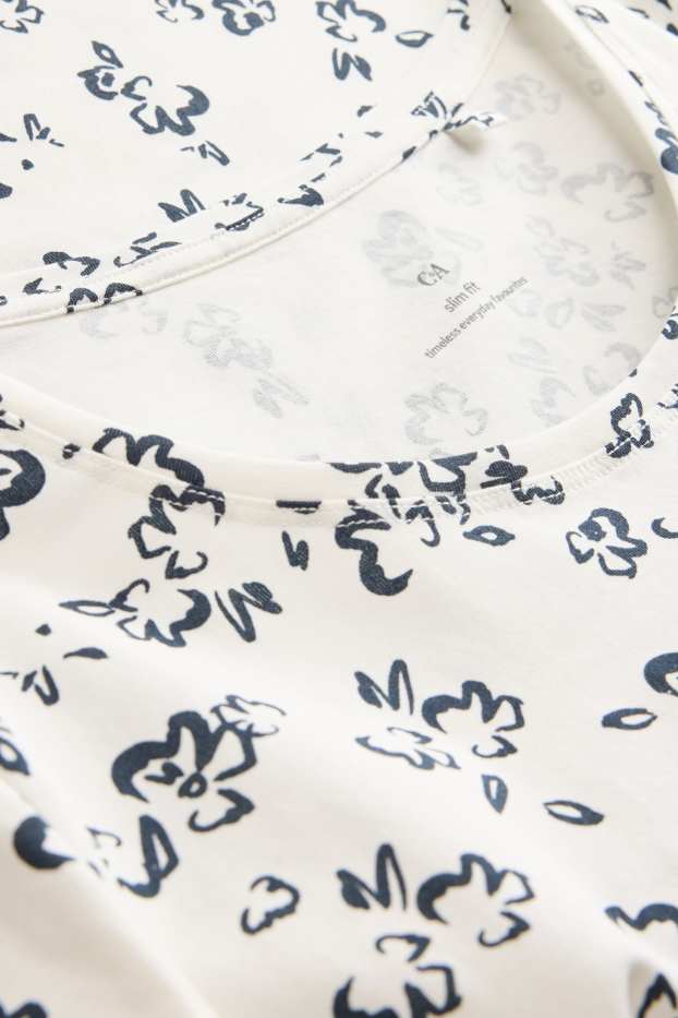 Women - T-shirt - slim fit - floral - white / black