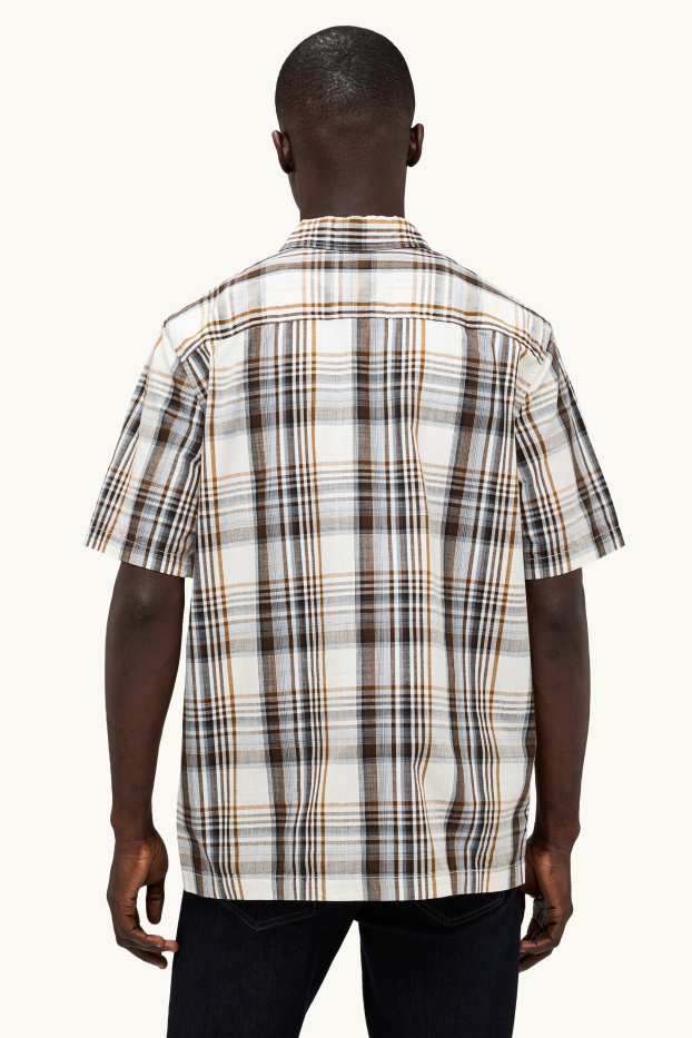 Uomo - Camicia - regular fit - collo all'italiana - a quadretti - grigio