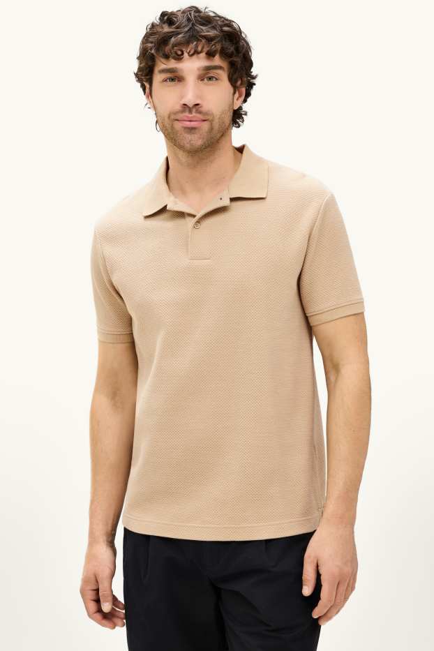 Men - Polo shirt - regular fit - textured - beige