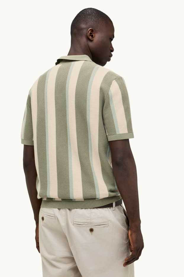 Herren - Strick-Poloshirt - Regular Fit - gestreift - strukturiert - grün