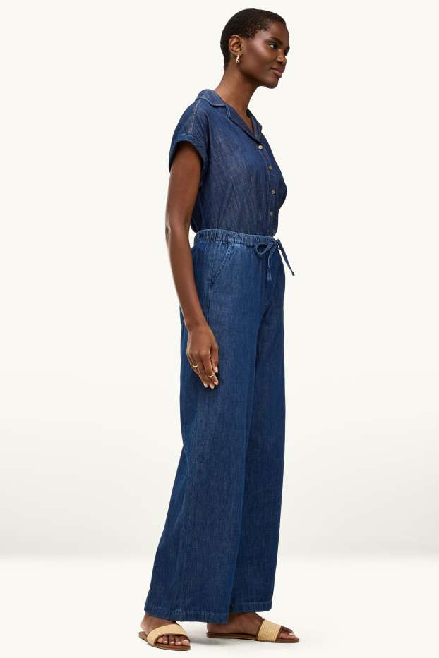 Damen - Wide Leg Jeans - High Waist - dunkeljeansblau