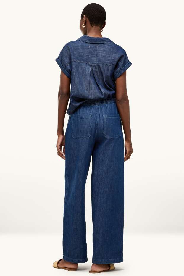 Damen - Wide Leg Jeans - High Waist - dunkeljeansblau