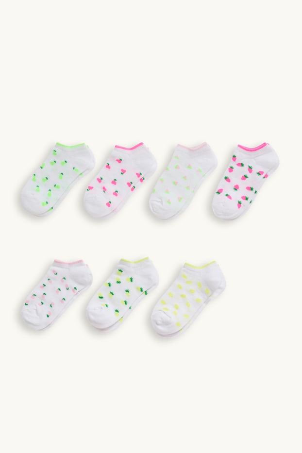 Enfants filles - Lot de 7 paires - fruits - chaussettes à motif - blanc