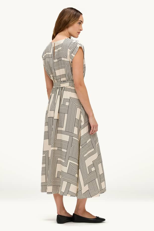 Femei - Rochie midi - cu model - structurată - alb / negru