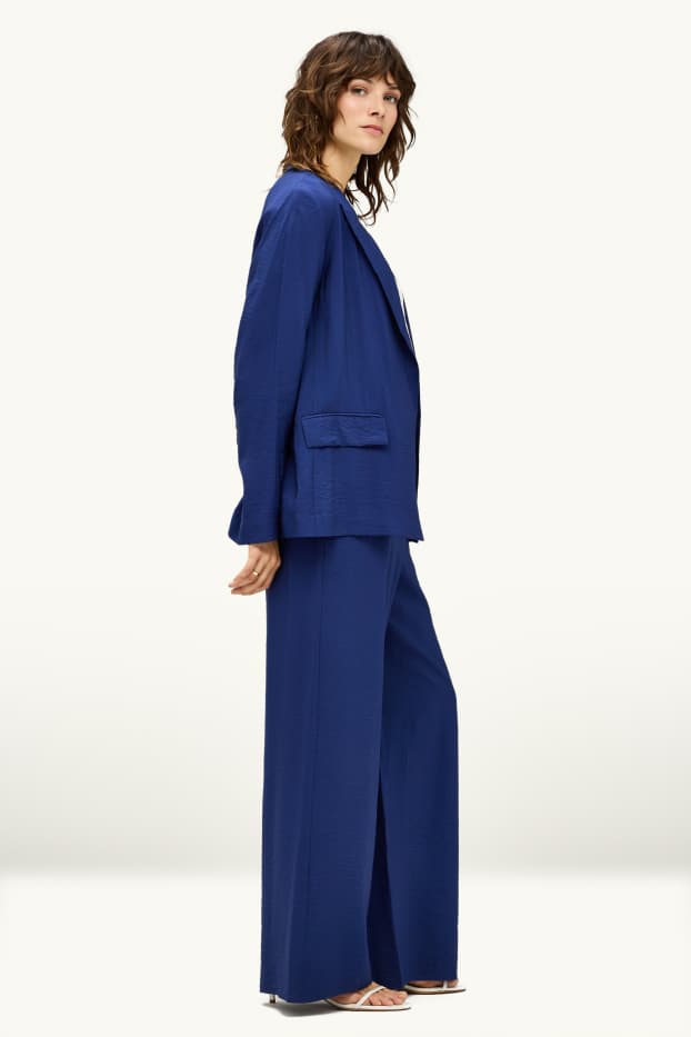 Dames - Business-broek - high waist - wide leg - donkerblauw