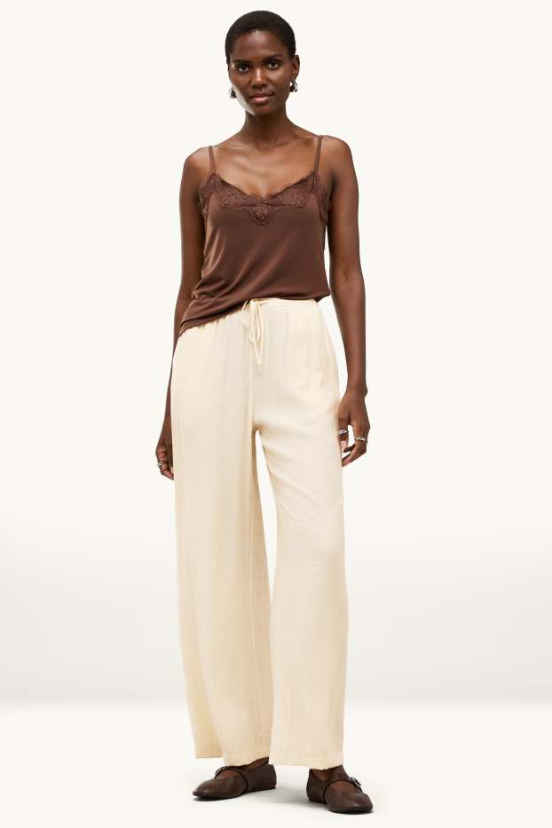 Donna - Pantaloni di stoffa - vita media - gamba ampia - crema