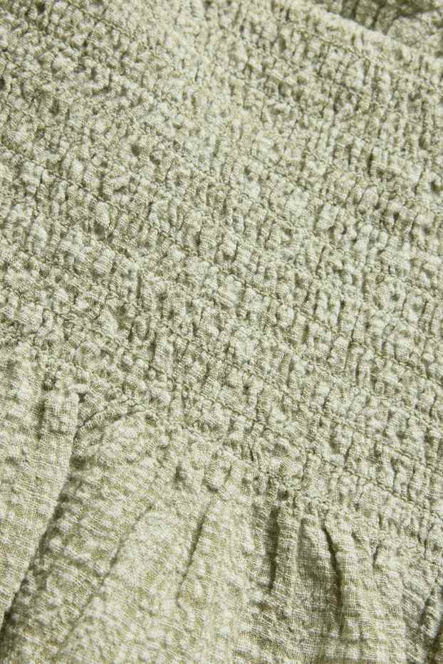 Dames - Blousetop - geruit - gesmokt - groen